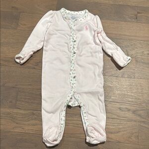 Ralph Lauren 9M light pink striped footed onesie
